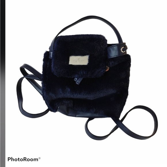 NWOT Swarovski Small Blue Faux Fur Backpack - Picture 1 of 5